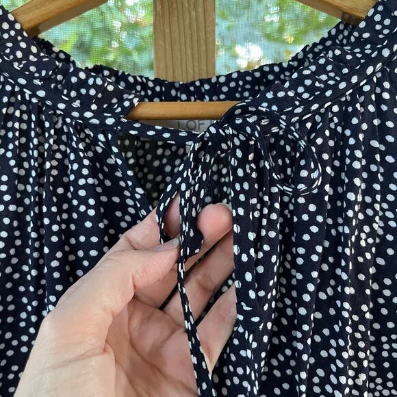 LOFT Dotted Peplum Back Blouse Navy And White Size S. NEW - Picture 4 of 7